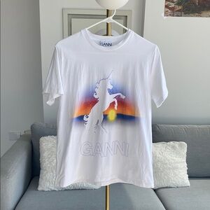 GANNI White Unicorn Graphic T-Shirt
